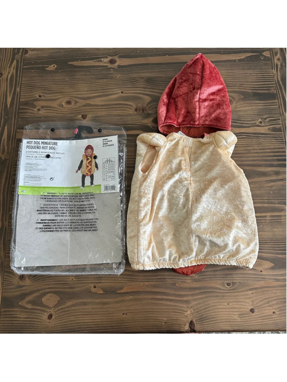 Baby Hot Dog Costume 6-12 Months Halloween Infant Tunic Hat Set